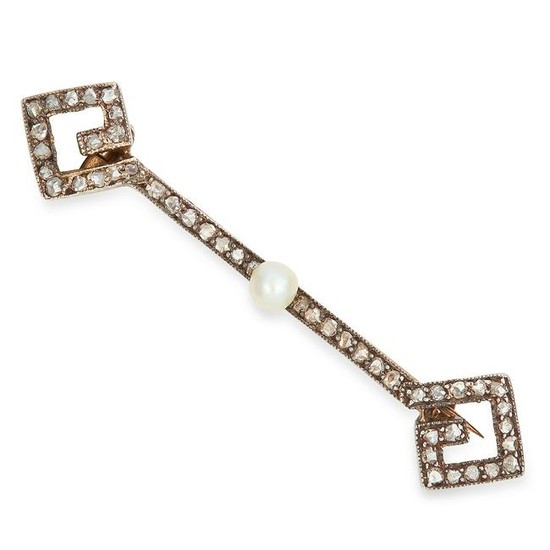 ANTIQUE DIAMOND AND PEARL BAR BROOCH, set with a pearl