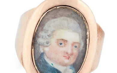 ANTIQUE PORTRAIT MINIATURE MOURNING RING set with a