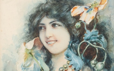 ARNALDO DELISIO (1869-1949). Portrait de femme, Paris. Aquarelle et encre sur papier, signée et située...