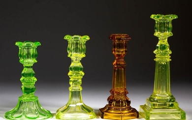 ASSORTED PRESSED GLASS CANDLESTICKS, LOT OF FOUR