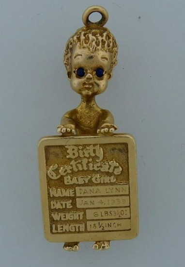 Adorable c.1950s YELLOW GOLD SAPPHIRE BABY GIRL BIRTH