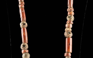 African Necklace w/ Brass Pendants & Red Bauxite Beads