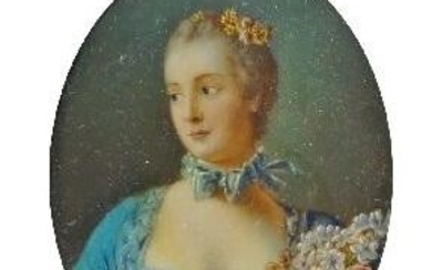 After Francois Boucher, French 1703-1770- Madame de Pompadour; portrait miniature, oval, 8.5 x 6.3 cm