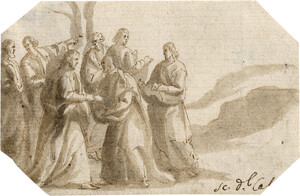 Allegrini, Francesco – Zwei Blatt: Abraham bewirtet die Engel; Jesus vermehrt die Brote im Kreise seiner Jünger
