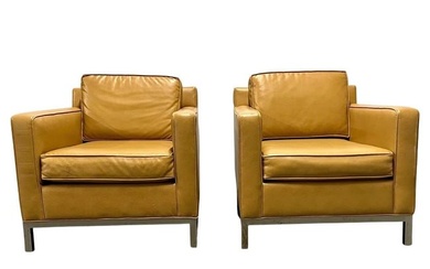 American Mid-Century Modern lounge chairs, chrome, leather, Manner BaughmanEach having box frame
