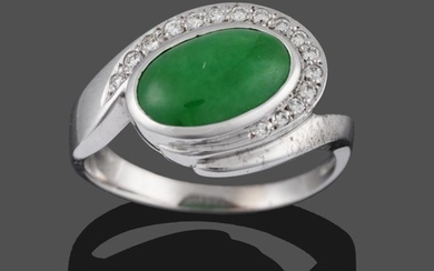 An 18 Carat White Gold Jade and Diamond Ring, an...