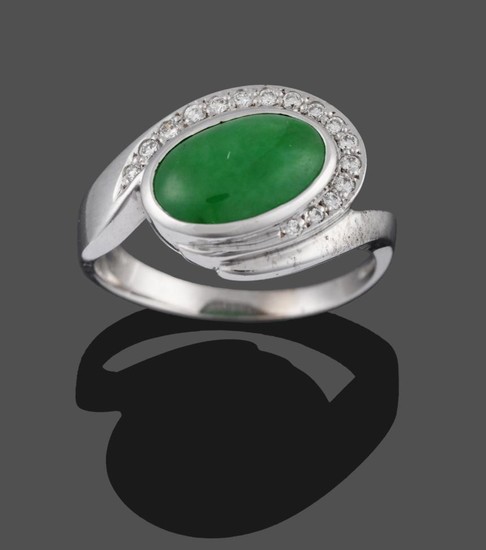 An 18 Carat White Gold Jade and Diamond Ring, an...