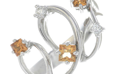 An 18ct gold brilliant-cut diamond and square-shape citrine dress ring.