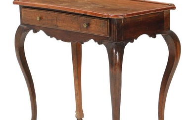 An 18th century Rococo French walnut console table, front with drawer, raised...