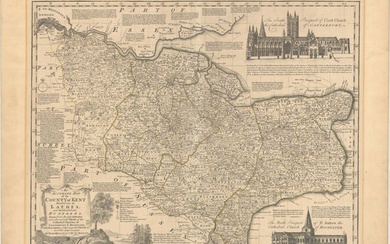 "An Accurate Map of the County of Kent Divided Into Its Lathes, and Subdivided Into Hundreds, Drawn from the Best Authorities and Adorned with Views of the Cathedral Churches of Canterbury & Rochester...", Bowen, Emanuel