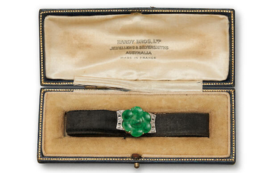 An Art Deco jadeite and diamond bracelet