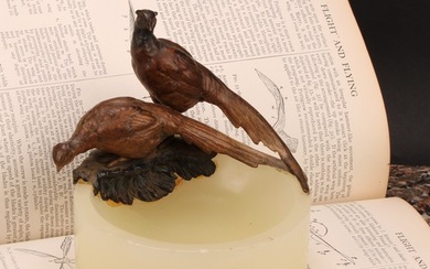 An Austrian cold painted bronze, of a pair of pheasants, sur...