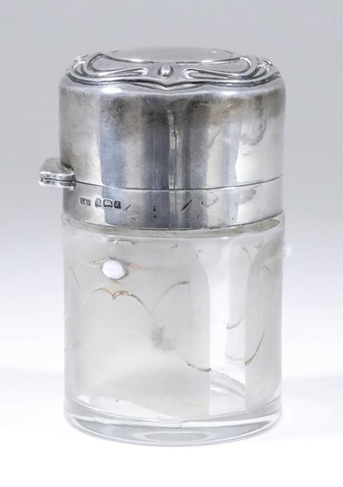 An Edward VII Glass and Silver Mounted Cylindrical Scent...