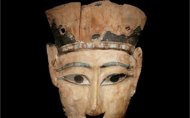 An Egyptian Painted Wood Mummy Mask Height 12 x width 8