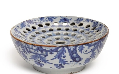 An English Delftware blue and white colander bowl, Circa 1770, London or Bristol