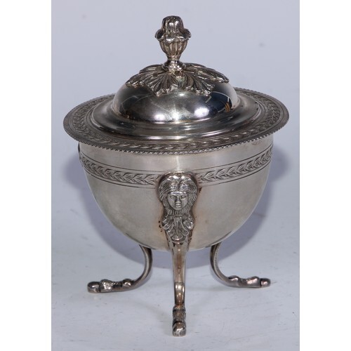 An Italian Neo-Classical silver tripod sugar box, domed cove...