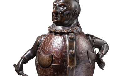 An Italian bronze inkwell in the shape of a harlequin, 19th century