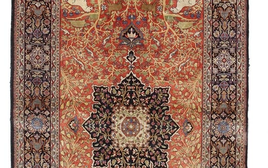 An Oriental full silk rug in classical Persian Mohtashem design. Medallion design,...