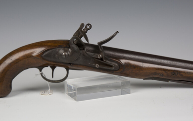 An early 19th century sea service belt pistol, barrel length 23cm, the border engraved lock marked &