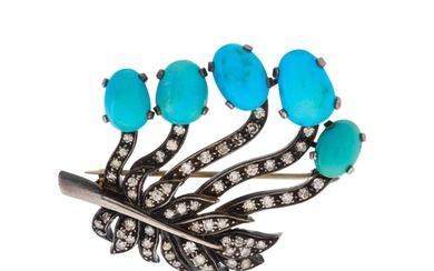 An early 20th century silver and gold, turquoise cabochon an...