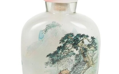 An inside painted glass snuff bottle with a rose quartz