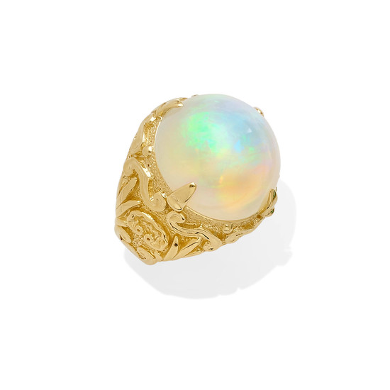 An opal cabochon ring