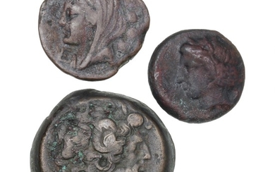 Ancient Greece, coll., Venusia, around 200 BC, Ae, 9.74 g; Syracus, Agathokles, around 300 BC, Ae, 8.82 g; Egypt, Ptolemæisk, Ae, 28.60 g. (3)