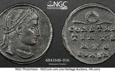 Ancients: , Constantine I the Great (AD 307-337). AE3 or BI nummus (17mm, 2.41 gm, 5h). NGC AU 5/5 - 3/5....