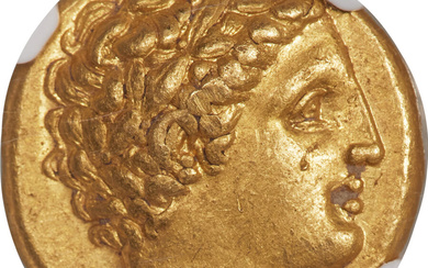Ancients: , MACEDONIAN KINGDOM. Philip II (359-336 BC). AV stater (17mm, 8.59 gm, 5h). NGC Choice XF 4/5 - 3/5....