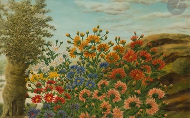 André BAUCHANT (1873-1958)Parterre de fleurs, 1951Huile sur toile.Signée et datée en bas à droite.46 x 56 cm