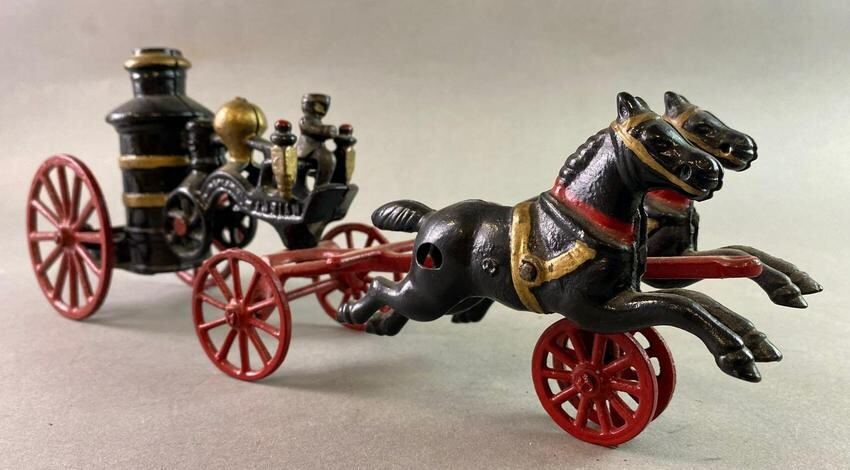 Antique Adrian Cast Iron Horse Drawn Fire Pumper