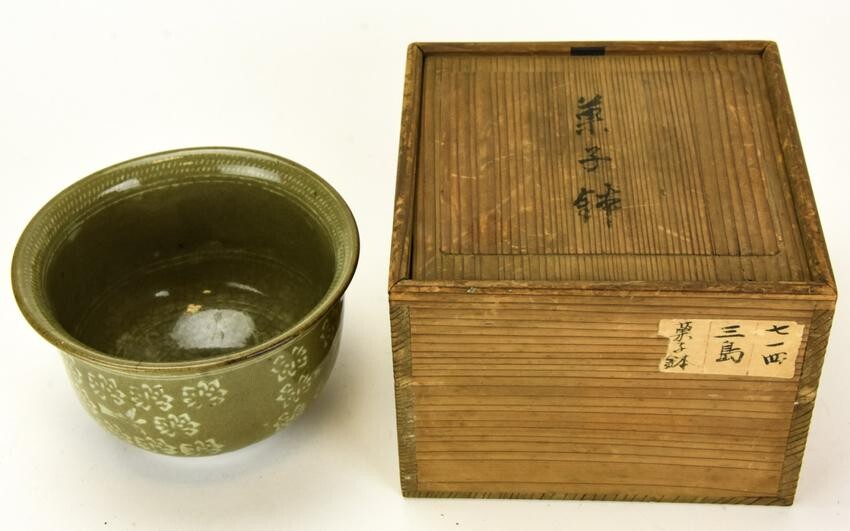 Antique Asian Celadon Painted Porcelain Bowl