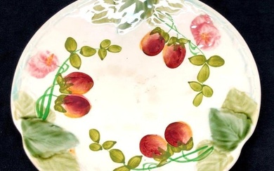 Antique B & H Choisy Le Roi - Faience Majolica Plate w Hand Painted Fruit & Flowers - Made in France