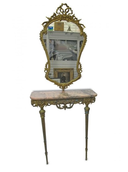 Antique French bronze & marble console with mirror