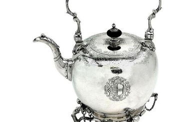 Antique George II Georgian Sterling Silver Kettle on Stand, 1734 Tea Pot