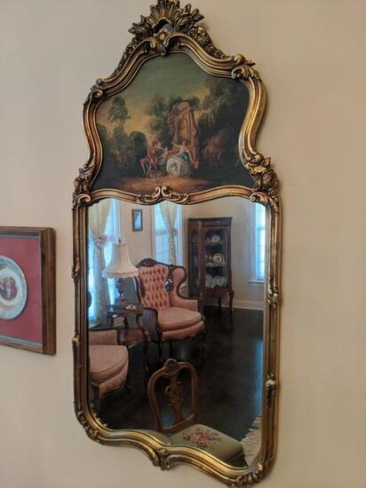 Antique Gold Leaf French Wall Mirror Handpainted Park