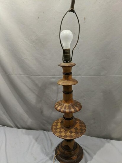 Antique Marquetry Inlaid Wood Table Lamp