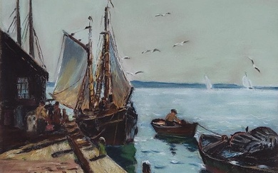Antique Pastel on Artist Paper "Fisherman's Wharf"