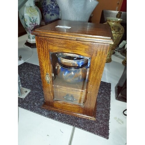 Antique Smokers Cabinet With Pipes And Tobacco Jar