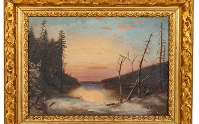 Antique Winter Landscape Oil Painting