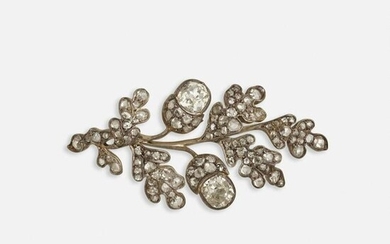 Antique diamond and silver-topped gold acorn brooch