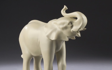 Armand Petersen for Bing & Grondahl. Rarely offered figure in the form of an elephant made of matt glazed porcelain, no. 2154