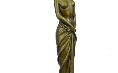 Art Deco Nude Female Signed Long Bronze Sculpture
