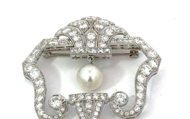 Art Deco Platinum Diamond and Pearl Brooch / Pendant