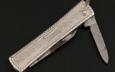 Art Deco Style Rolled Silver Tone Metal Pocket Knife