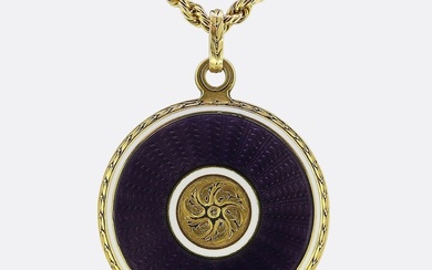 Art Nouveau Purple Guilloche Enamel Sliding Locket Pendant