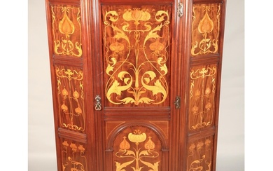 Art Nouveau marquetry inlaid mahogany hall wardrobe, possibl...