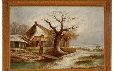 Artist Unknown - Farmhouse in Winter 38.5 x 59.5 cm (frame: 53 x 73 x 7 cm)
