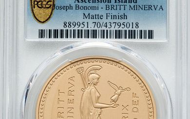 Ascension Island: , British Administration. Elizabeth II gold Matte Proof "Bonomi Pattern - Minerva" 5 Pounds 2021 PR70 PCGS, ...