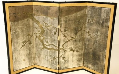 Asian Screen Metallic Painted Cherry Blossoms